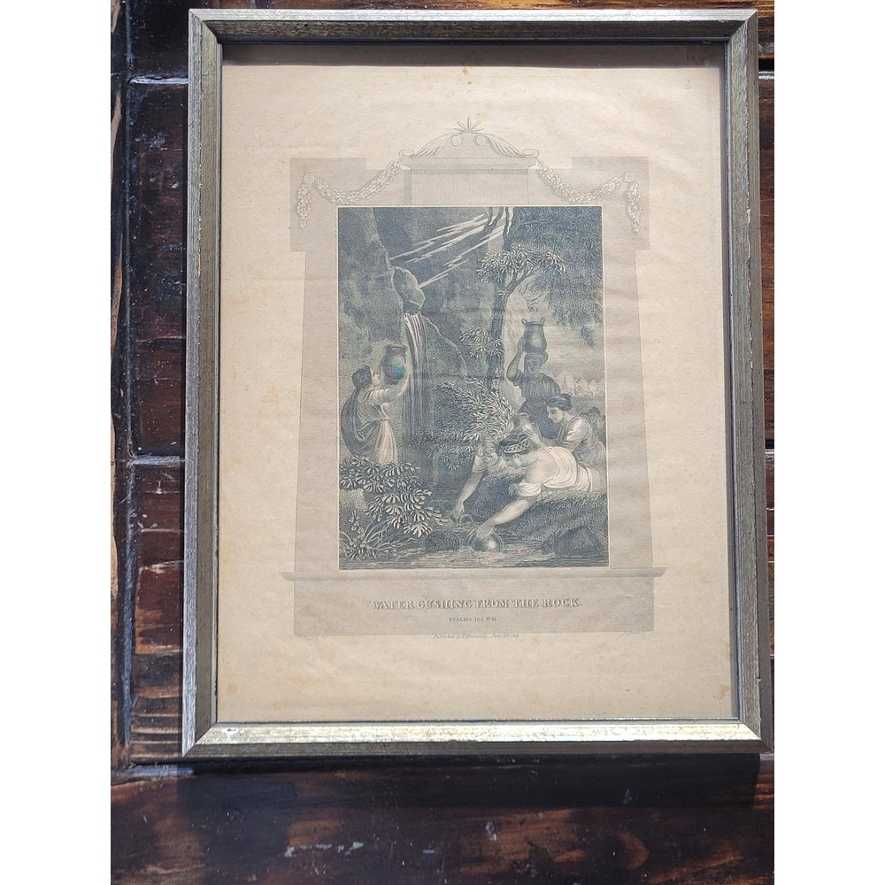 Antique 1819 Biblical Engraving "Water Gushing from the Rock" | Psalm 105:41